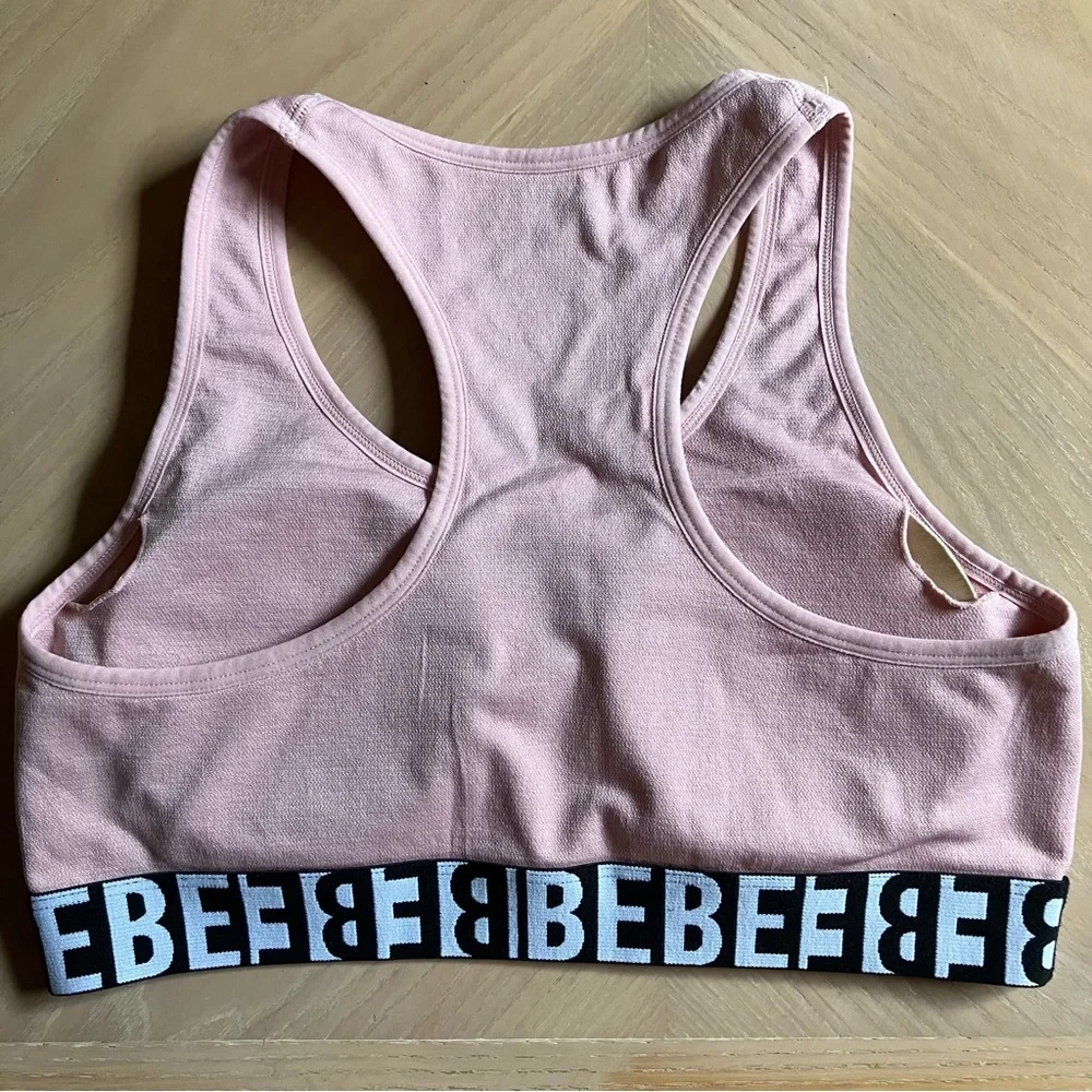BEBE SPORT Pink Logo Racerback Sports Bra Large L - Picture 2 of 3